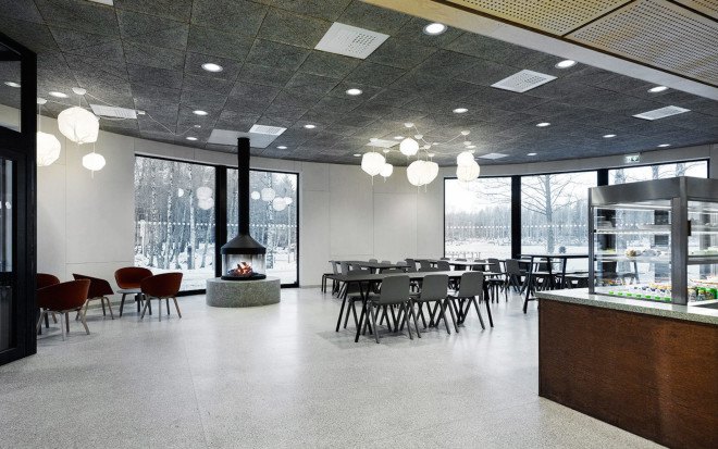 Tengbom, Tengbom Architects, fire-resistant architecture, floor-to-ceiling windows, OrganoWood, trail center, patina, green roof, sedum roof,