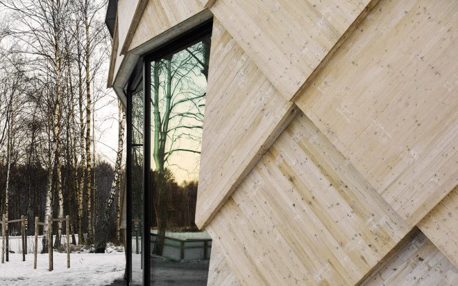 Tengbom, Tengbom Architects, fire-resistant architecture, floor-to-ceiling windows, OrganoWood, trail center, patina, green roof, sedum roof,