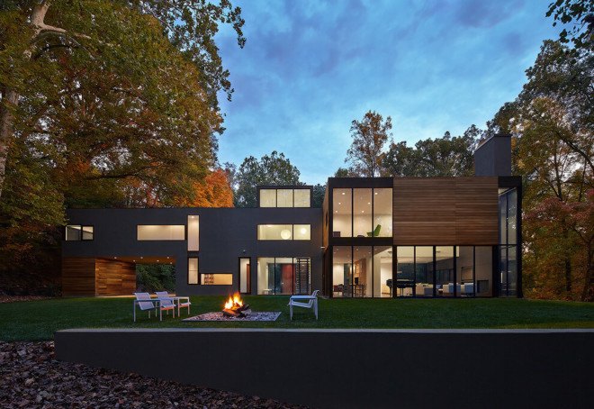 HVAC equipment, thermally modified wood, passive solar, Mohican Hills House, Robert M. Gurney, energy star glass, contemporary home,