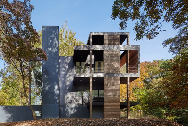 HVAC equipment, thermally modified wood, passive solar, Mohican Hills House, Robert M. Gurney, energy star glass, contemporary home,