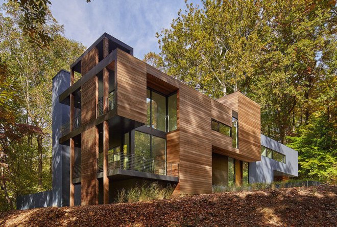 HVAC equipment, thermally modified wood, passive solar, Mohican Hills House, Robert M. Gurney, energy star glass, contemporary home,