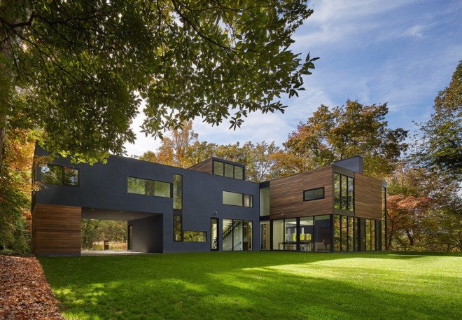 HVAC equipment, thermally modified wood, passive solar, Mohican Hills House, Robert M. Gurney, energy star glass, contemporary home,