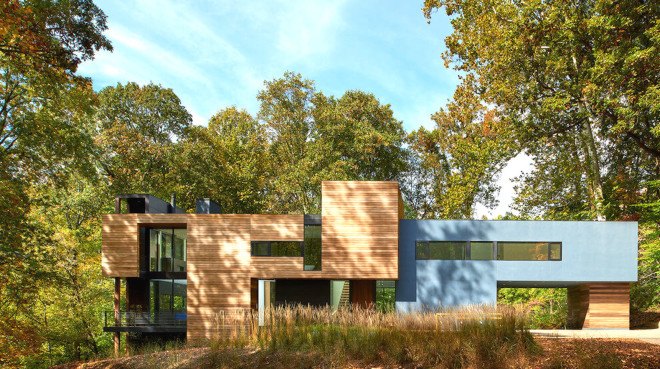 HVAC equipment, thermally modified wood, passive solar, Mohican Hills House, Robert M. Gurney, energy star glass, contemporary home,