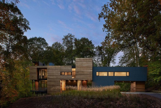 HVAC equipment, thermally modified wood, passive solar, Mohican Hills House, Robert M. Gurney, energy star glass, contemporary home,
