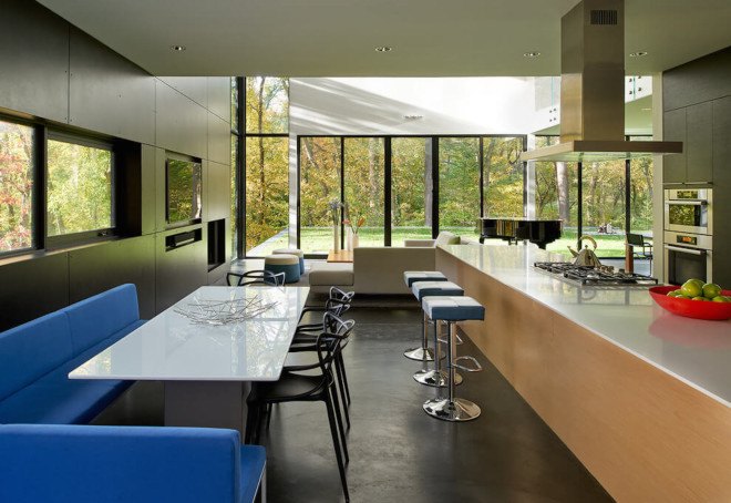 HVAC equipment, thermally modified wood, passive solar, Mohican Hills House, Robert M. Gurney, energy star glass, contemporary home,