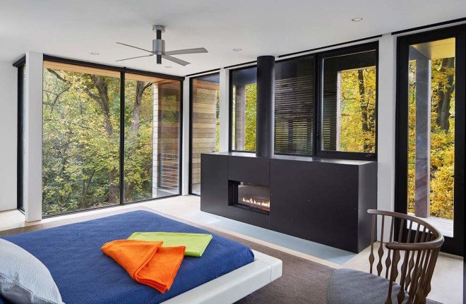 HVAC equipment, thermally modified wood, passive solar, Mohican Hills House, Robert M. Gurney, energy star glass, contemporary home,
