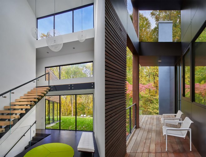 HVAC equipment, thermally modified wood, passive solar, Mohican Hills House, Robert M. Gurney, energy star glass, contemporary home,