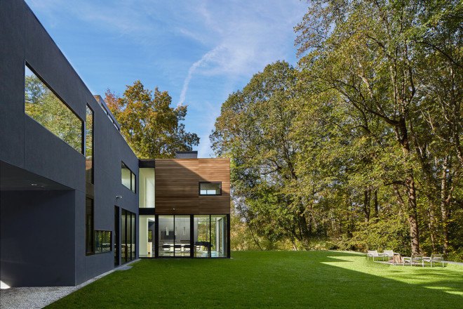 HVAC equipment, thermally modified wood, passive solar, Mohican Hills House, Robert M. Gurney, energy star glass, contemporary home,