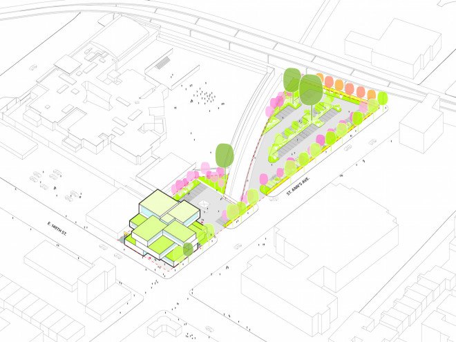 Bronx, Bronx NYPD Station, NYPD 40th Precinct Station by BIG, Bjarke Ingels Group, police station design by Bjarke Ingels Group, NYPD 40th Precinct Station, green-roofed police station, green roofed NYPD station, LEED Silver, LEED Silver NYPD, Leed Silver police station, atrium, clerestory windows,