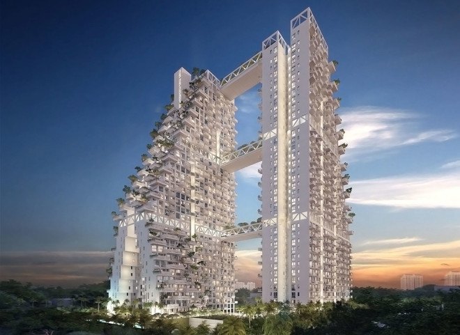 SkyHabitat, Safdie Architects, green tower, vertical living, natural ventilation, Singapore architecture, sky bridges, green architecture, communal spaces