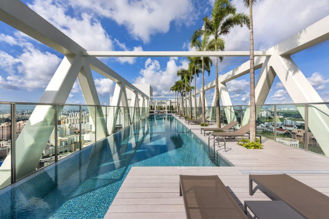 SkyHabitat, Safdie Architects, green tower, vertical living, natural ventilation, Singapore architecture, sky bridges, green architecture, communal spaces
