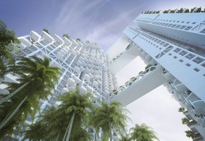 SkyHabitat, Safdie Architects, green tower, vertical living, natural ventilation, Singapore architecture, sky bridges, green architecture, communal spaces