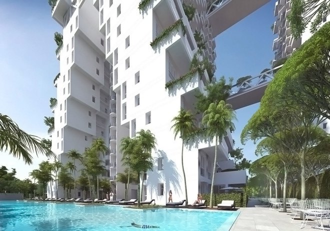 SkyHabitat, Safdie Architects, green tower, vertical living, natural ventilation, Singapore architecture, sky bridges, green architecture, communal spaces