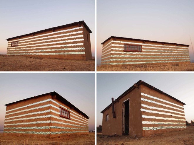 r1, recycled CDs, Sound of Light by r1, Randfontein, site specific art, temporary art, art installation, Randfontein art, CD art installation, recycled materials,