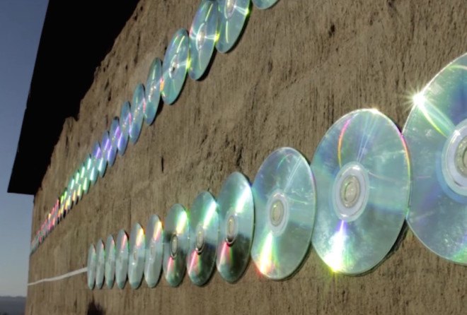 r1, recycled CDs, Sound of Light by r1, Randfontein, site specific art, temporary art, art installation, Randfontein art, CD art installation, recycled materials,