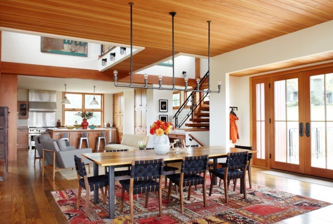 barn-inspired architecture, barn-inspired home, salvaged materials, recycled materials, solar powered home, Northworks, Thistle Hill Farm, Squak Mountain Stone, The Rug Company