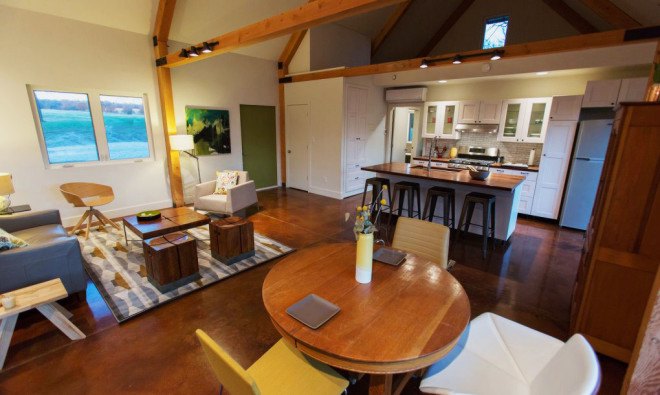 Acre Designs, net-zero house, prefab house, automated house, energy efficient house, solar panels, architecture, design, Griffin Home, kitchen, living room