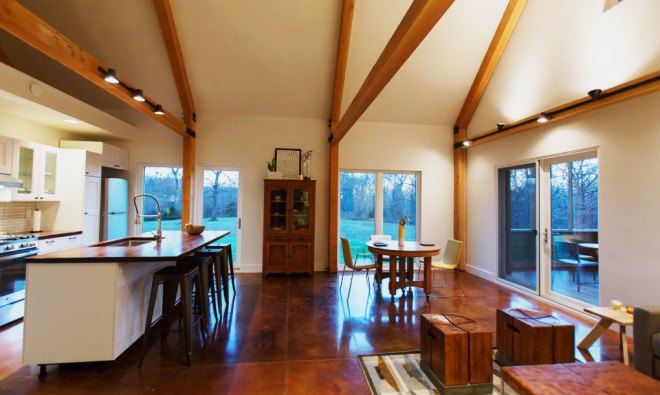 Acre Designs, net-zero house, prefab house, automated house, energy efficient house, solar panels, architecture, design, kitchen, dining room, living room, Griffin House