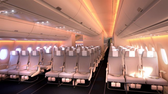 Airbus, Airbus A350 XWB, A350 XWB, travel, airline, airplane, flight, plane flight, LED lights, LED lighting, LED technology, LED, circadian rhythms, jet lag, Finnair, sunset