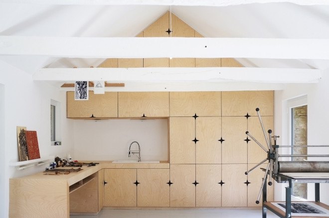 Barn converted into an artists Studio, Artist Studio by Modal Architecture, adaptive reuse barn, Sizun artist studio, adaptive reuse artist studio,
