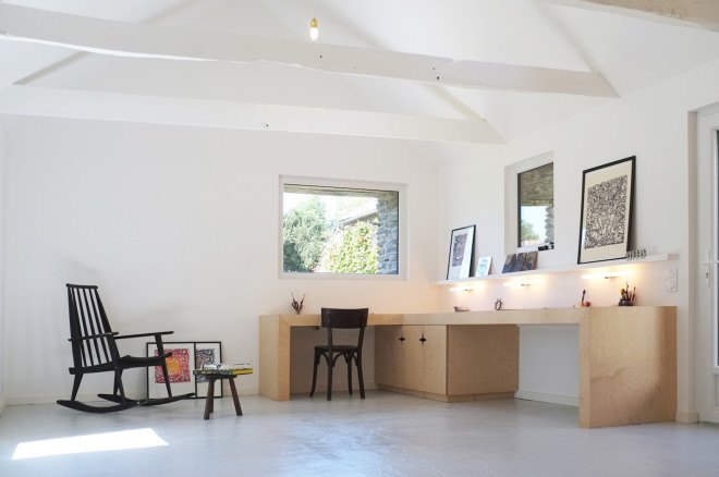 Barn converted into an artists Studio, Artist Studio by Modal Architecture, adaptive reuse barn, Sizun artist studio, adaptive reuse artist studio,
