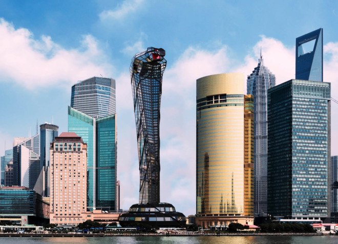Vasily Klyukin, green tower, skyscraper, green architecture, mixed-use, glass facade, green restaurant, weird architecture