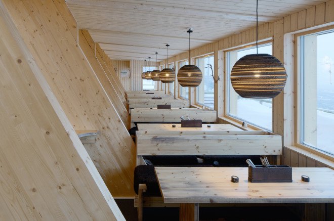 Björk by Murman Arkitekter, Björk in Hemavan, Hemavan architecture, alpine prefab architecture, glulam beam structure system, Sami culture inspired architecture,