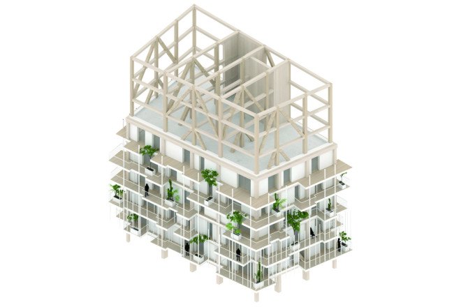 Sou Fujimoto Architects, Laisné Roussel, timber tower, green tower, wooden tower, France, cross-laminated timber, green architecture, vertical garden, elevated walkways