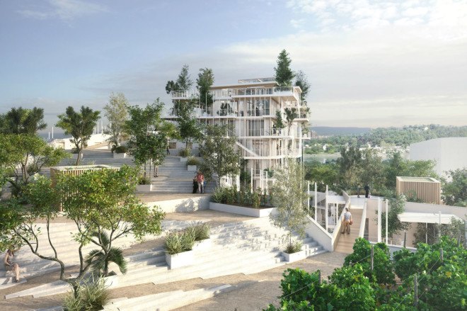 Sou Fujimoto Architects, Laisné Roussel, timber tower, green tower, wooden tower, France, cross-laminated timber, green architecture, vertical garden, elevated walkways