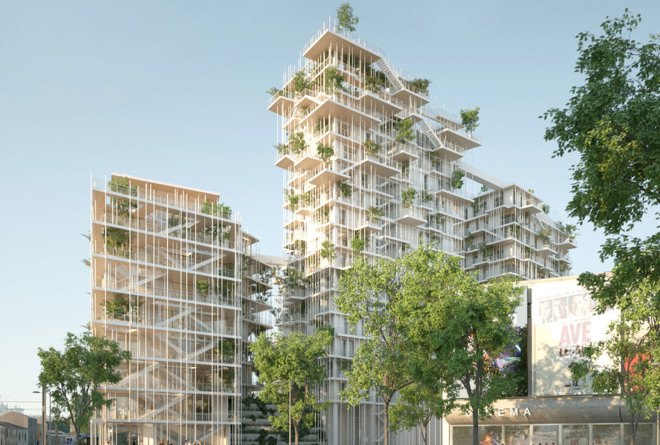 Sou Fujimoto Architects, Laisné Roussel, timber tower, green tower, wooden tower, France, cross-laminated timber, green architecture, vertical garden, elevated walkways