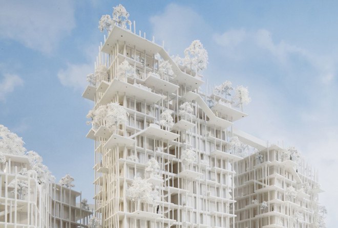Sou Fujimoto Architects, Laisné Roussel, timber tower, green tower, wooden tower, France, cross-laminated timber, green architecture, vertical garden, elevated walkways