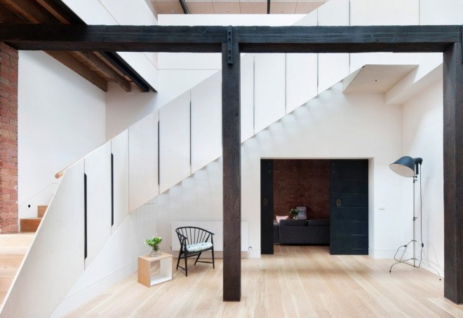 warehouse conversion, warehouse renovation, Melbourne, Andrew Simpson Architects, green renovation, natural light, skylights, red brick warehouse, green architecture, exposed ceiling, flexible layout
