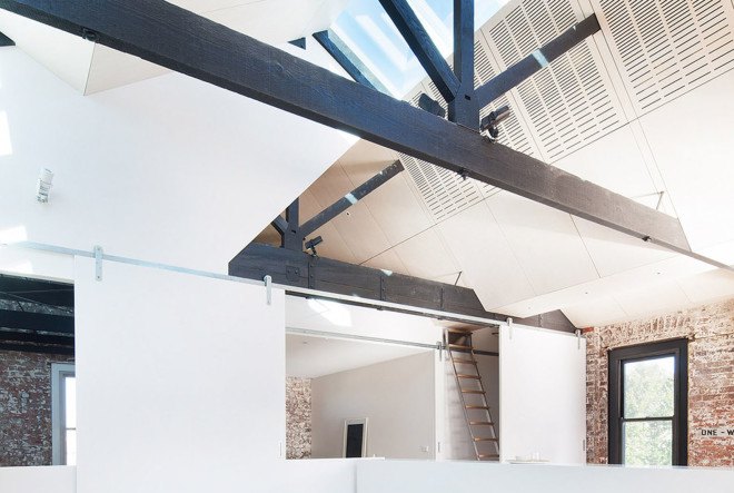 warehouse conversion, warehouse renovation, Melbourne, Andrew Simpson Architects, green renovation, natural light, skylights, red brick warehouse, green architecture, exposed ceiling, flexible layout