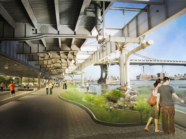 Brooklyn beach, brooklyn bridge beach, east river, east river blueway, storm surge barrier new york, ny storm surge, hurricane sandy, hurricane sandy nyc, green space nyc, East River Blueway Project, east river waterfront, eco design, green design, nyc waterfront, Scott Springer, sustainable design, Waterfront redevelopment, WXY Architecture, urban Design, wxy design, green space nyc, nyc waterfront architecture, resilient architecture