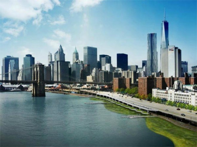 Brooklyn beach, brooklyn bridge beach, east river, east river blueway, storm surge barrier new york, ny storm surge, hurricane sandy, hurricane sandy nyc, green space nyc, East River Blueway Project, east river waterfront, eco design, green design, nyc waterfront, Scott Springer, sustainable design, Waterfront redevelopment, WXY Architecture, urban Design, wxy design, green space nyc, nyc waterfront architecture, resilient architecture