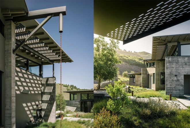 Butterfly House by Feldman Architecture, Santa Lucia Preserve house, eco-friendly butterly house, Butterfly roof architecture, artful rainwater design,