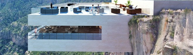 mexico, Tall Arquitectos, copper canyon cocktail bar, basaseachic falls, glass floor, glass-tiled floor, see-through floor, swimming pool