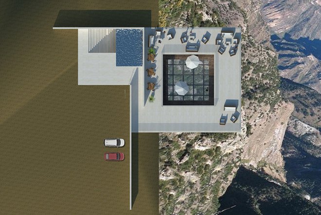 mexico, Tall Arquitectos, copper canyon cocktail bar, basaseachic falls, glass floor, glass-tiled floor, see-through floor, swimming pool