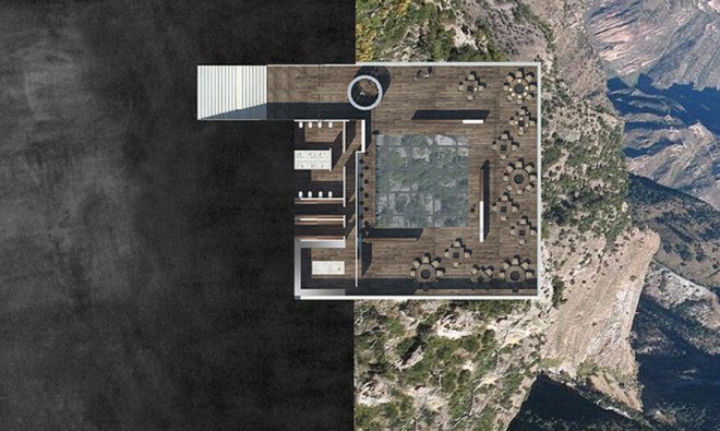 mexico, Tall Arquitectos, copper canyon cocktail bar, basaseachic falls, glass floor, glass-tiled floor, see-through floor, swimming pool