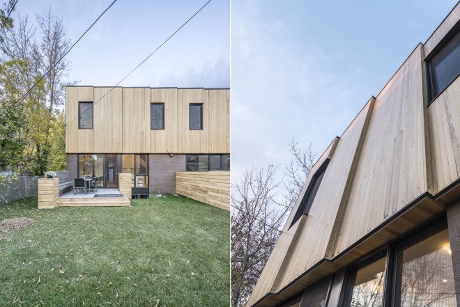 Des Écailles, Montreal, L. McComber, cedar siding, brick, home office, cedar, green architecture