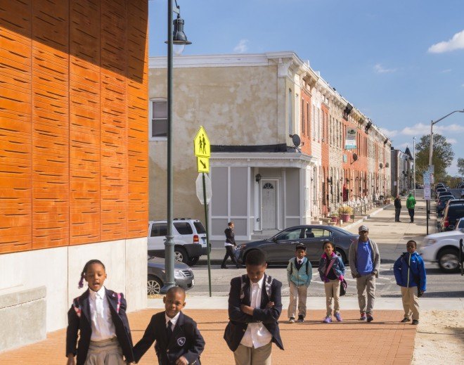 Henderson-Hopkins School by Rogers Partners, Henderson-Hopkins School design, Rogers Partners in Baltimore, Henderson-Hopkins in East Baltimore, Henderson-Hopkins urban revitalization, sustainable school in baltimore, Baltimore City Green Building Standards 3-Star certification project, Baltimore City Green Building Standards projects