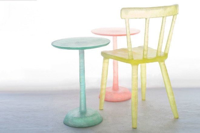 kim markel, kimberly markel, recycled chairs, recycled design, architectural digest design show, ad home show, green furniture, eco furniture, translucent chair, recycled chairs, interior design