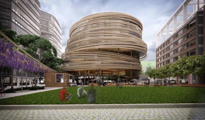 circular building, Darling library, Sydney, Kengo Kuma, green library, timber facade, timber, green architecture, makerspace, public buildings