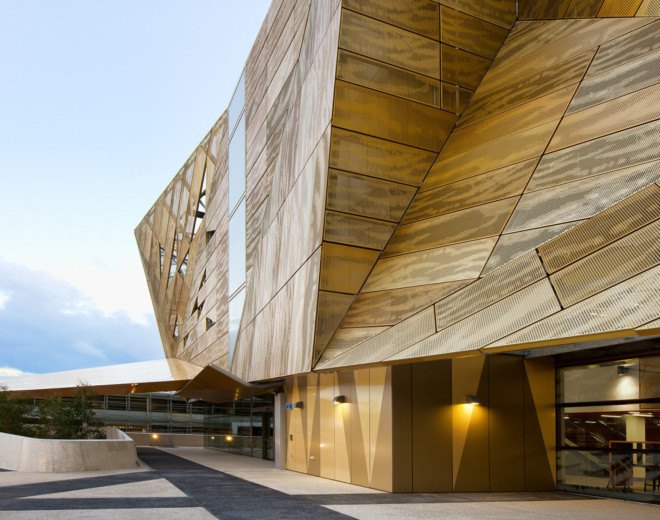 Ngoolark Student Services, JCY Architects & Urban Designers, kaleidoscopic 3D, aluminium facade, metal facade, perforated metal facade, digital tools, Australia, green architecture