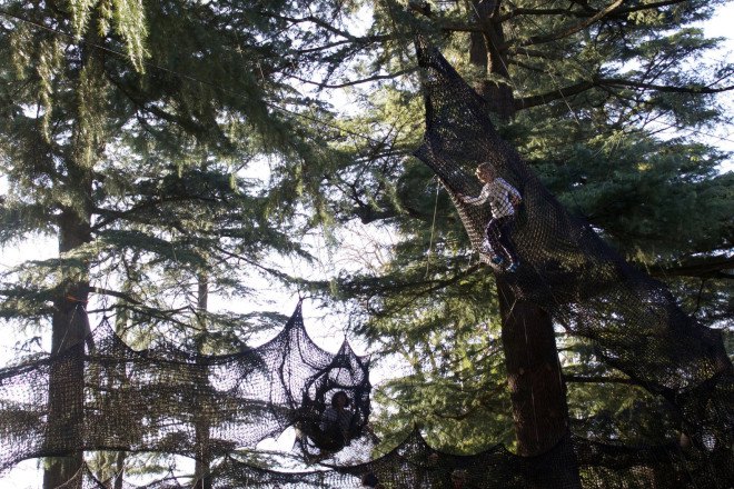tube merano, numen / for use, bau, spring festival, south tyrol, italian festival, art & nature, walking with senses, net tubing, tree climbing, tree net, tree installation