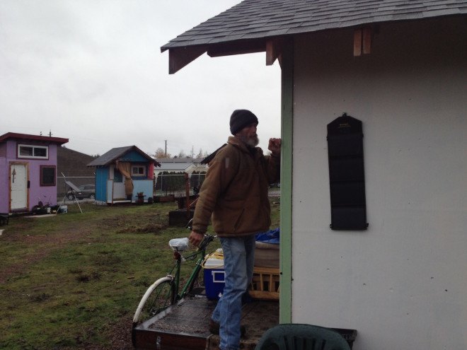 SunJack solar charger, solar-powered tiny house village, tiny house village, tiny house village for the homeless, Opportunity Village Eugene,
