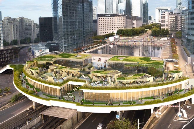 OxyGen by Stephane Malka, Oxygen development in La Défense, La Défense Paris prefab, Paris prefab architecture, green-roofed prefab architecture,