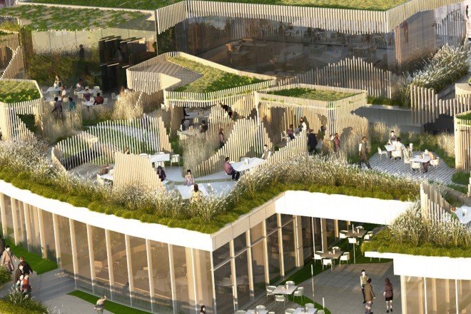 OxyGen by Stephane Malka, Oxygen development in La Défense, La Défense Paris prefab, Paris prefab architecture, green-roofed prefab architecture,