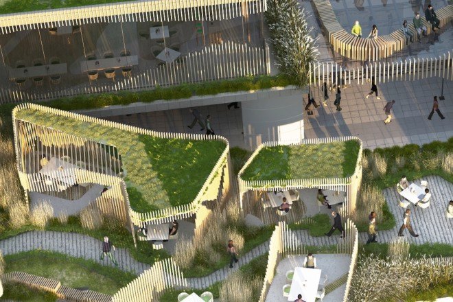 OxyGen by Stephane Malka, Oxygen development in La Défense, La Défense Paris prefab, Paris prefab architecture, green-roofed prefab architecture,