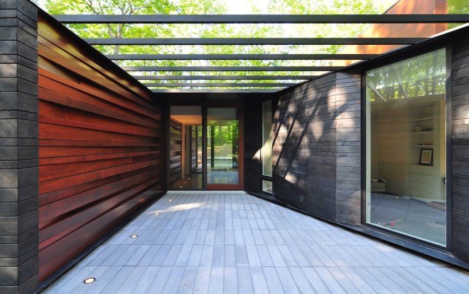 Pleated House by Johnsen Schemaling Architects, Wisconsin green roofed architecture, Door County architecture, charred timber architecture